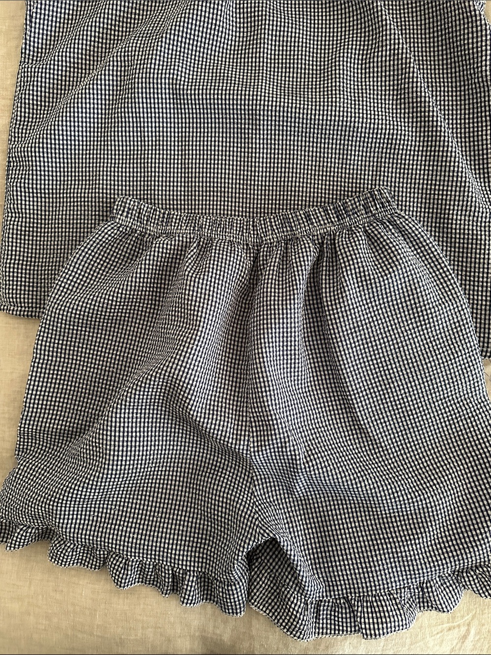 Gingham Pajamas Sleeveless Shorts with Pockets Summer Set - Picture 5 of 6